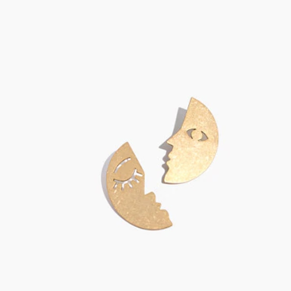 Gold Toned Paired Faces Earrings